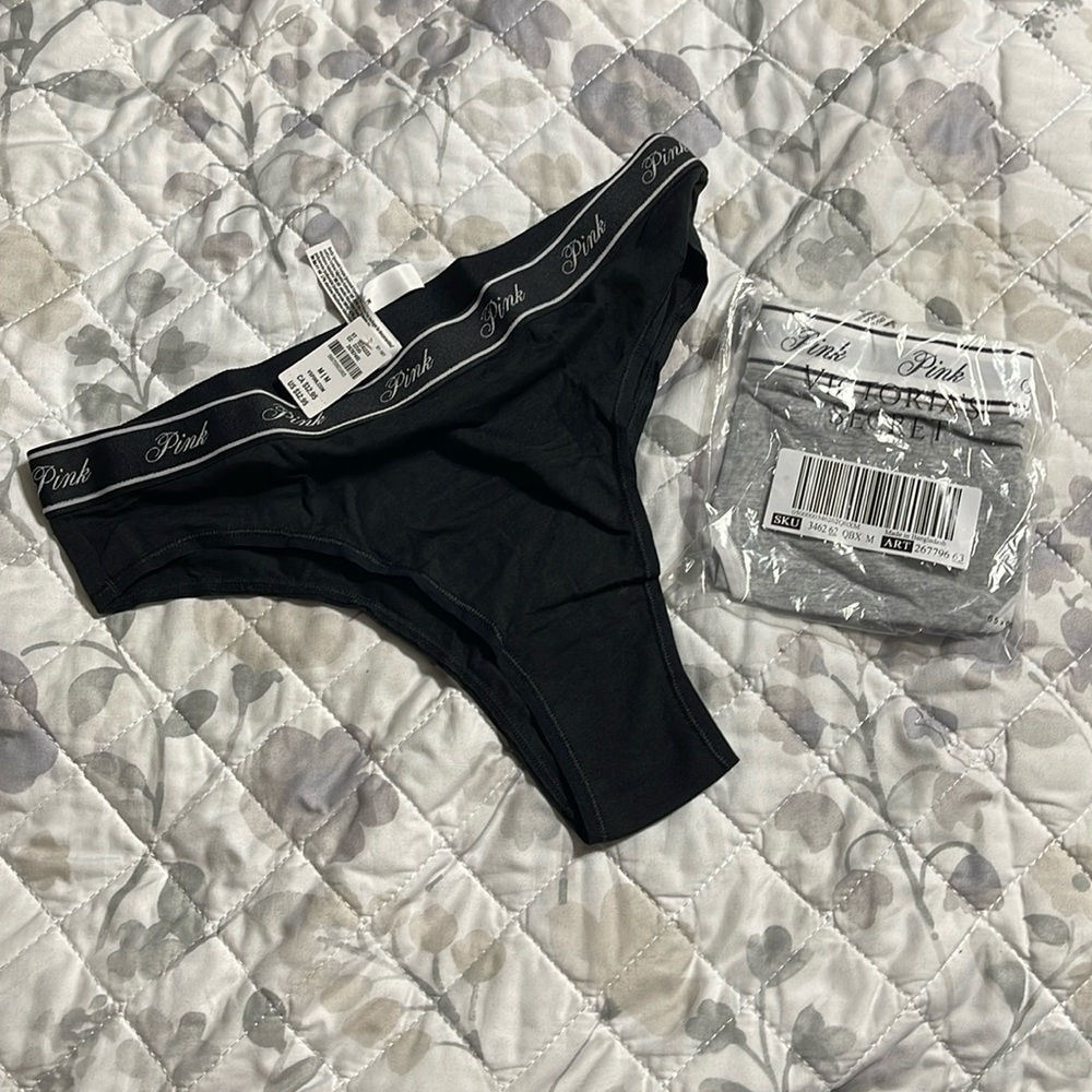 NWT two pair of Pink Victoria Secret cotton thong panties M